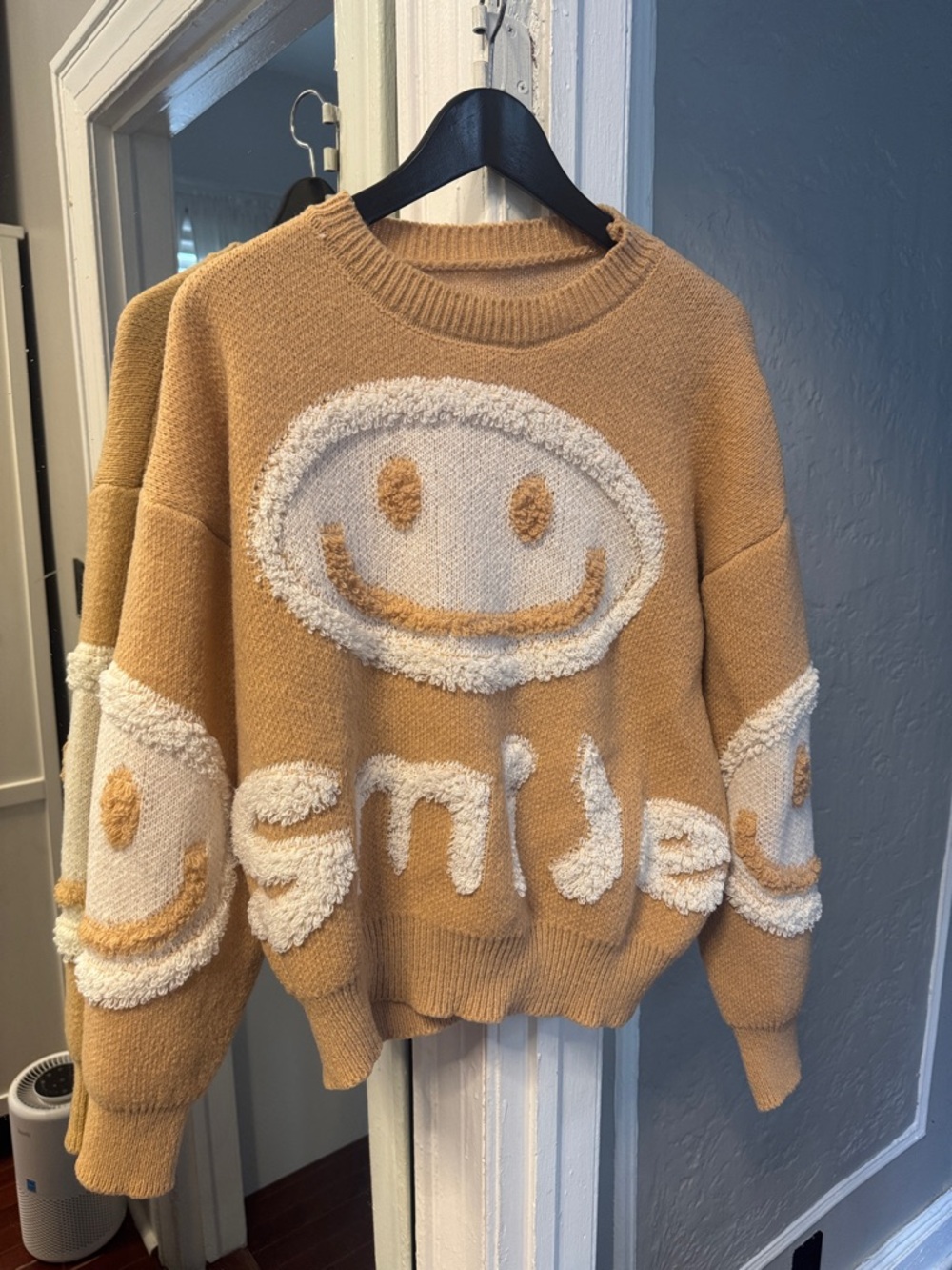 Textured Smile Crewneck Sweater in Mustard